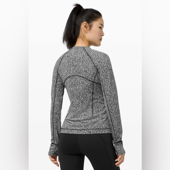 Lululemon Runderful Long Sleeve Size 10 Scattered Herringbone Black White - Picture 2 of 13